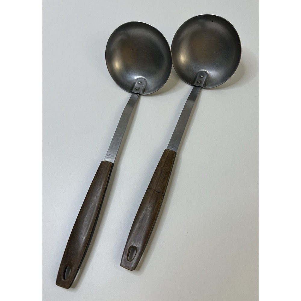 2 Vintage Tiger Crown Stainless Steel Japan Ladle Soup Kitchen Wooden Handle
